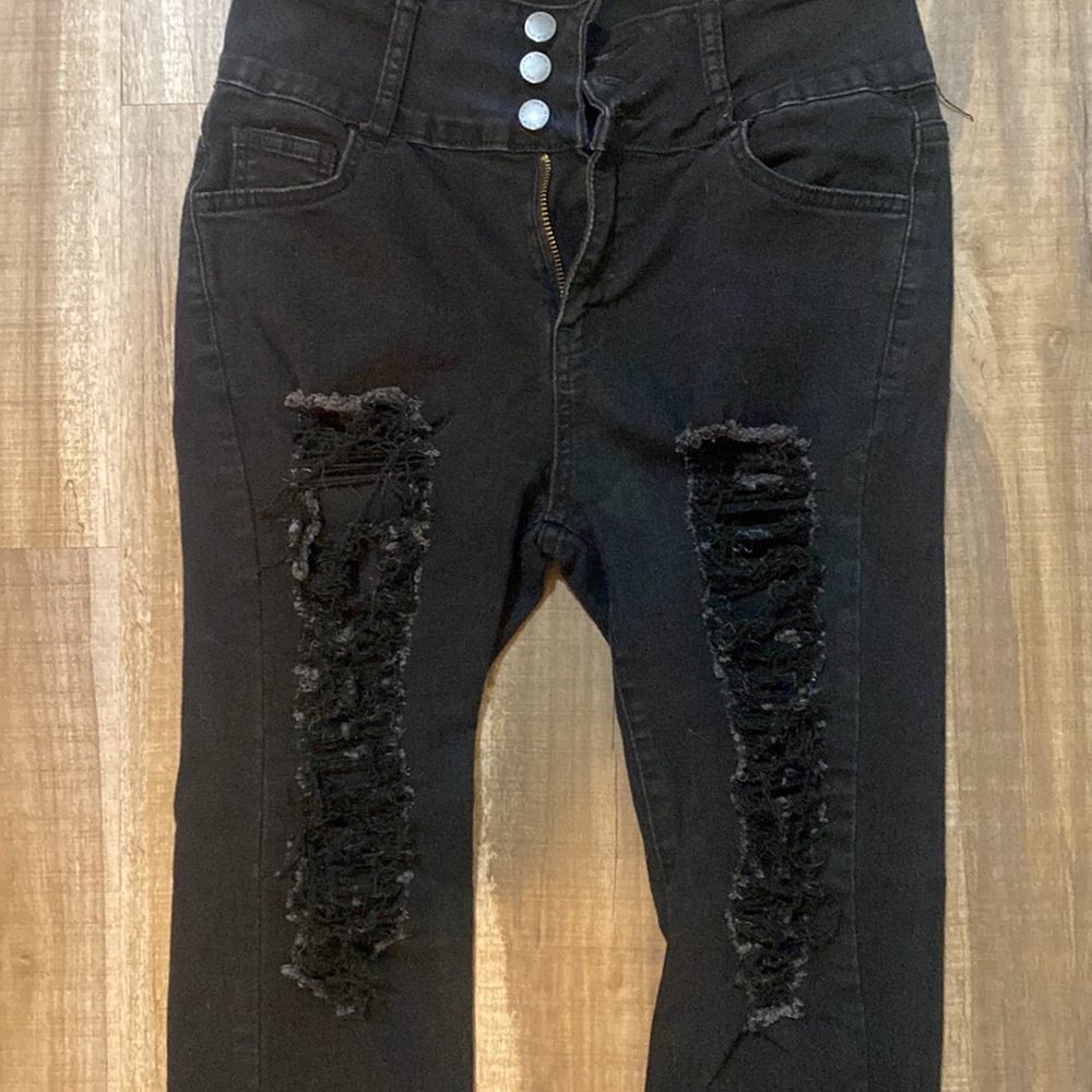 Shein Distressed High Rise Skinny Jeans - Picture 2 of 4